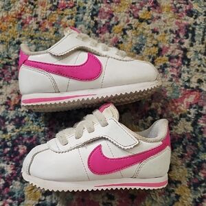 Nike White and Pink Cortez Sneakers Classic Design